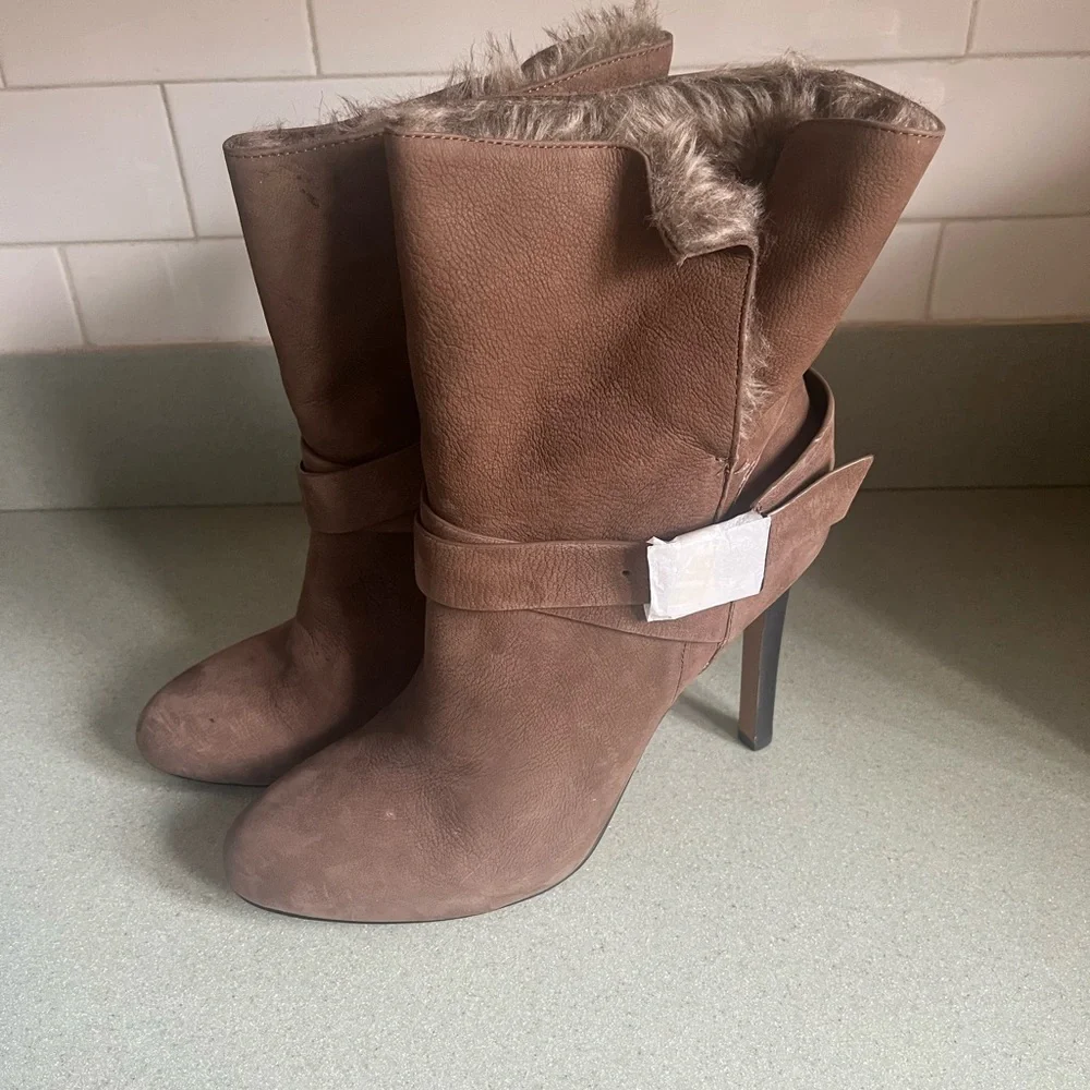 Aldo Brown Heeled Boots with Faux Fur Trim - Picture 3 of 8